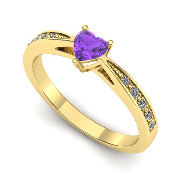 Inel logodna din aur galben cu ametist