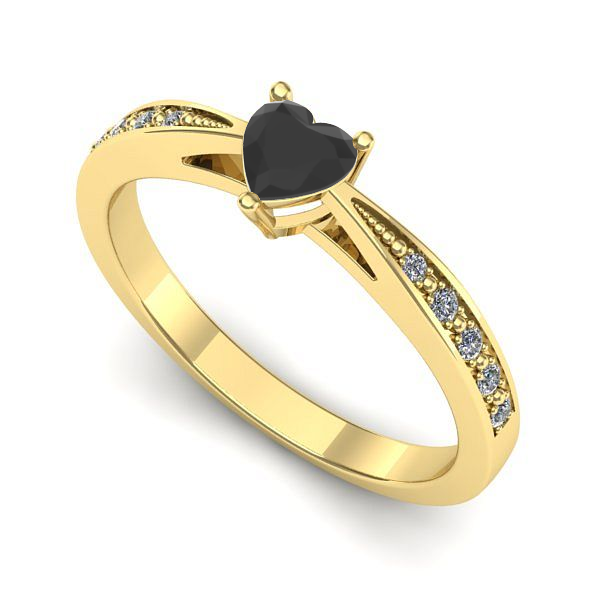 Inel de logodna din aur galben cu diamant negru