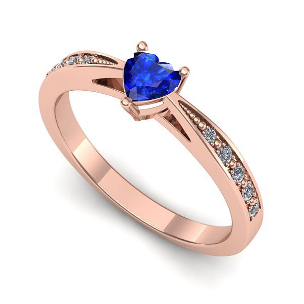 Inel de logodna din aur roz cu safir