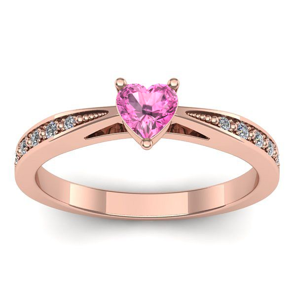 Inel cu safir roz inima