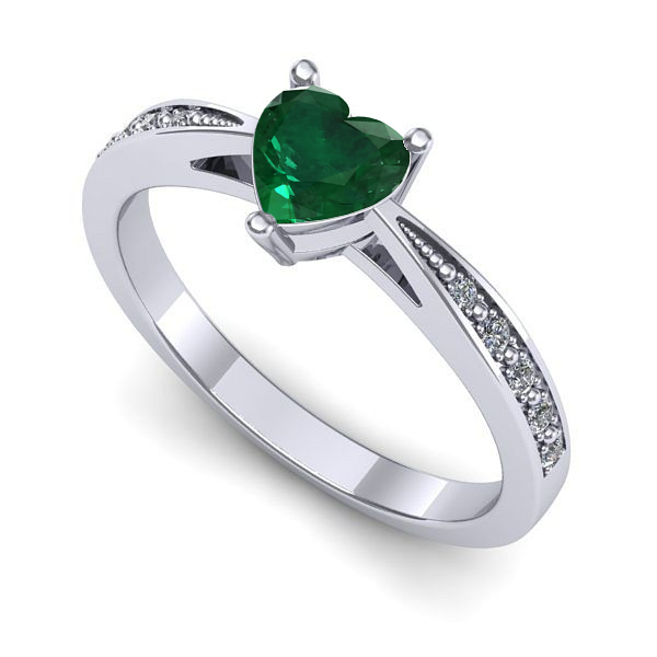 Inel logodna din aur alb cu smarald