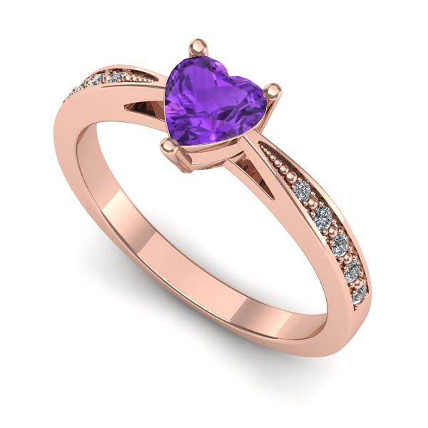 Inel logodna din aur roz cu ametist
