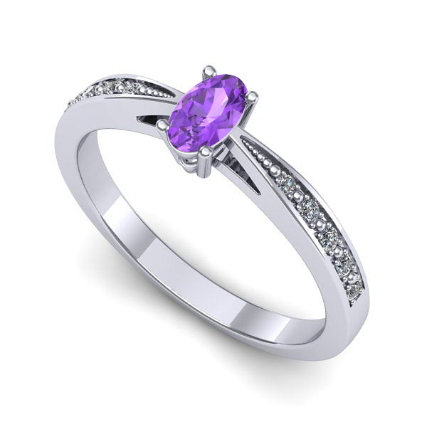 Inel logodna din aur alb cu ametist