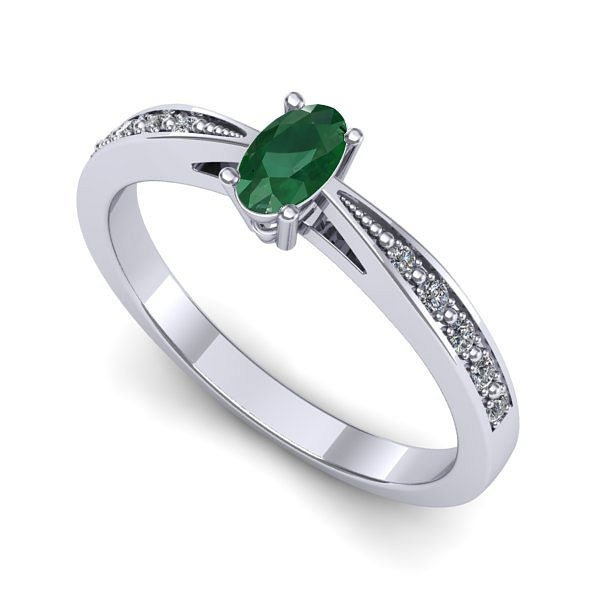 Inel logodna din aur alb cu smarald