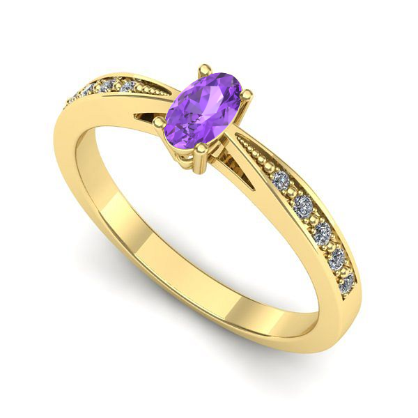 Inel logodna din aur galben cu ametist