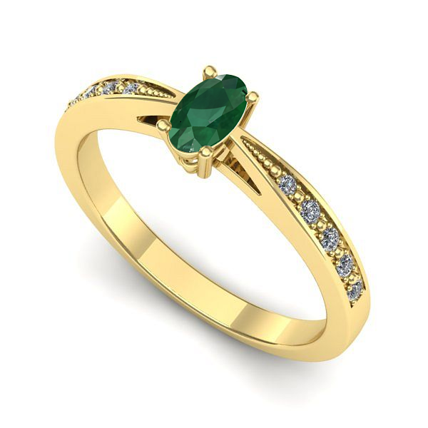 Inel logodna din aur galben cu smarald