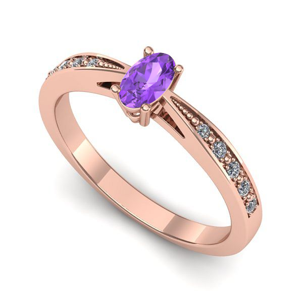 Inel de logodna din aur roz cu ametist