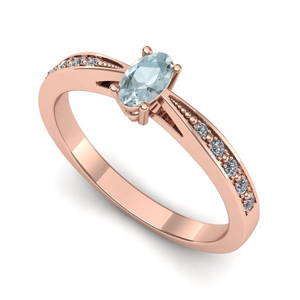 Inel de logodna din aur roz cu aquamarin