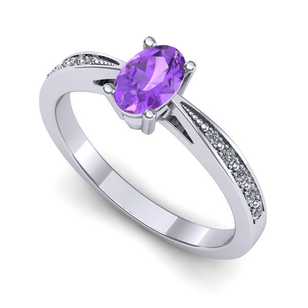 Inel logodna din aur alb cu ametist