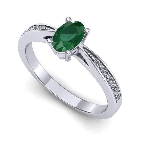 Inel de logodna din aur alb cu smarald