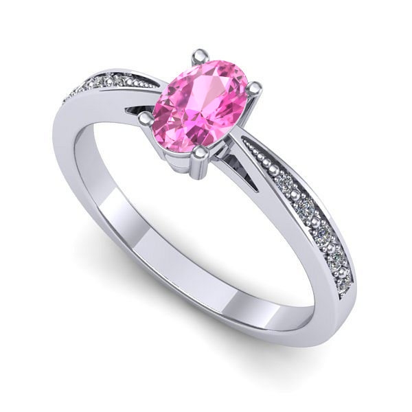 Inel de logodna din aur alb cu safir roz