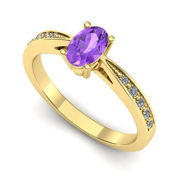 Inel logodna din aur galben cu ametist