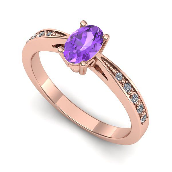 Inel de logodna din aur roz cu ametist