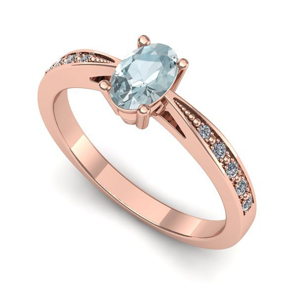 Inel de logodna din aur roz cu aquamarin