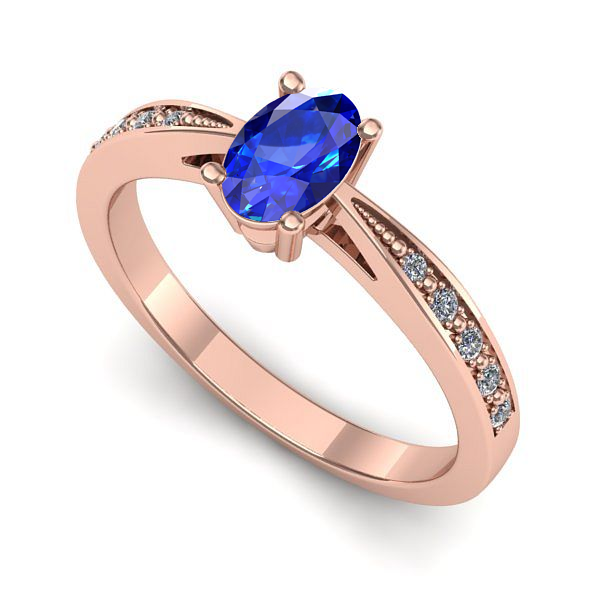 Inel logodna din aur roz cu safir