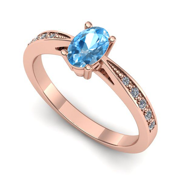 Inel de logodna din aur roz cu topaz blue