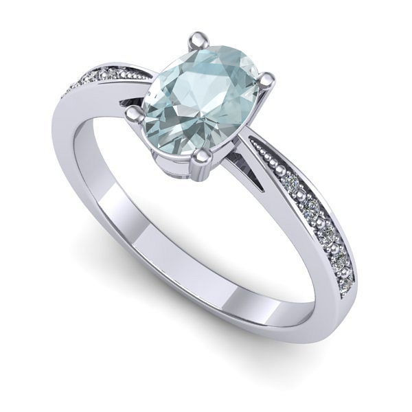 Inel logodna din aur alb cu aquamarin