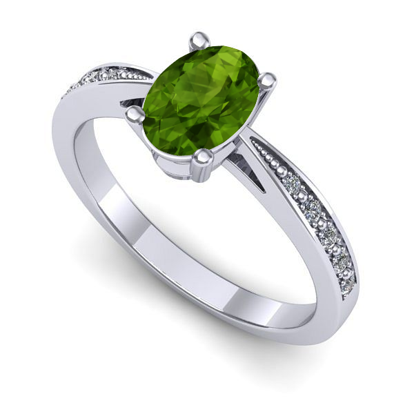 Inel logodna din aur alb cu peridot