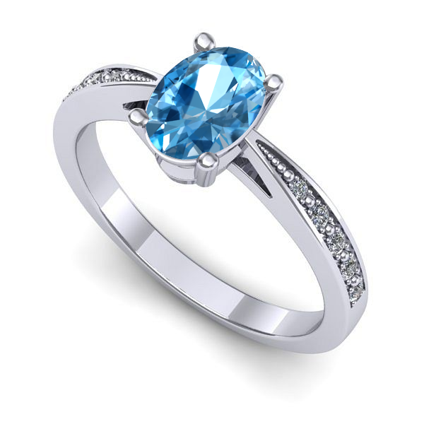 Inel de logodna din aur alb cu topaz blue