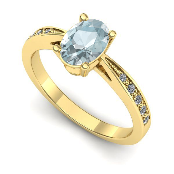 Inel de logodna din aur galben cu aquamarin