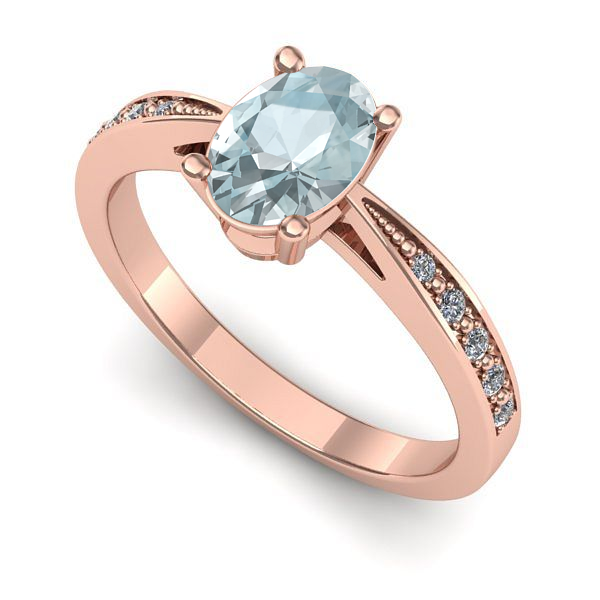 Inel logodna din aur roz cu aquamarin