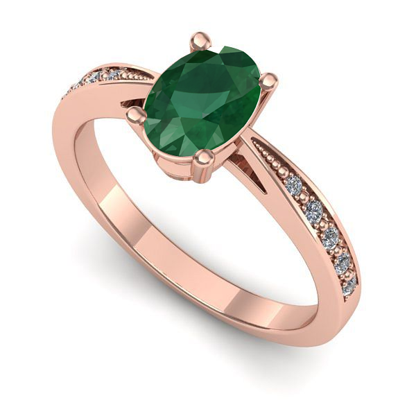 Inel logodna din aur roz cu smarald