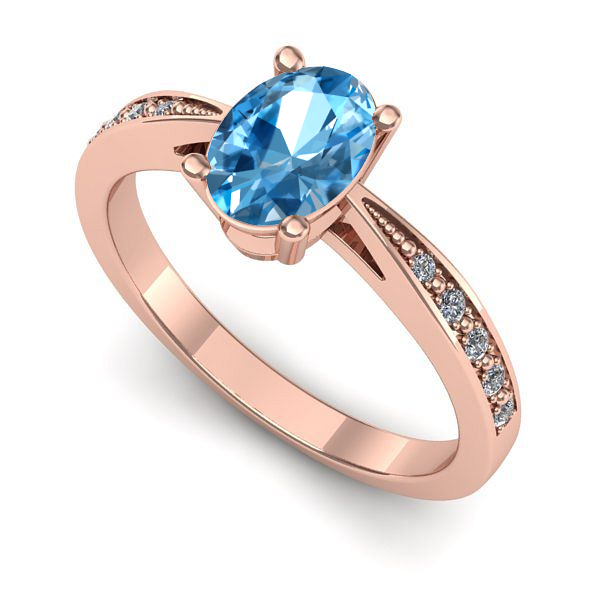Inel logodna din aur roz cu topaz blue
