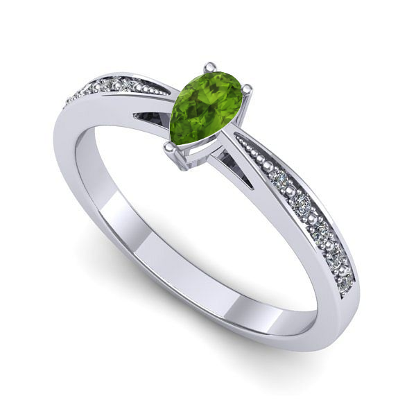 Inel de logodna din aur alb cu peridot