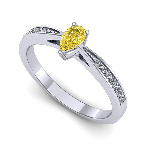 Inel logodna din aur alb cu safir galben