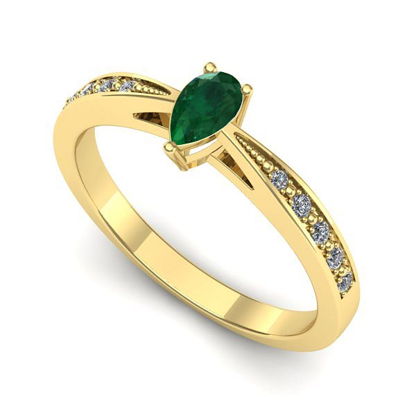 Inel de logodna din aur galben cu smarald