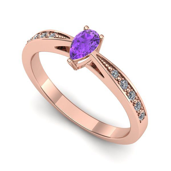 Inel logodna din aur roz cu ametist