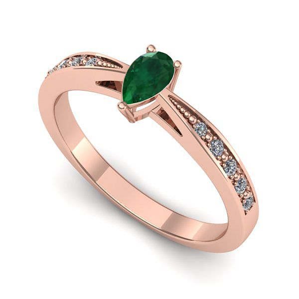 Inel de logodna din aur roz cu smarald