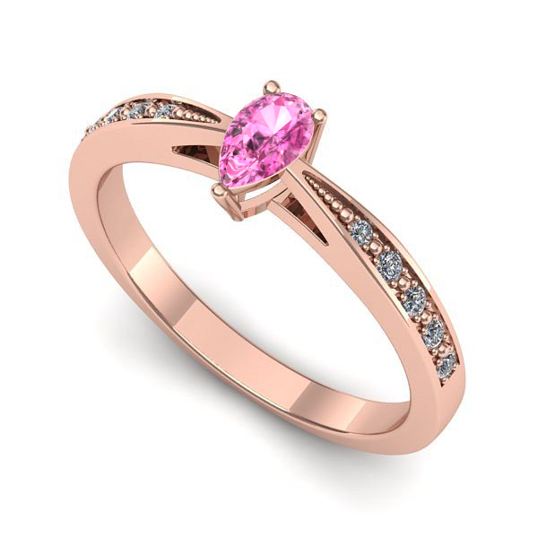 Inel logodna din aur roz cu safir roz