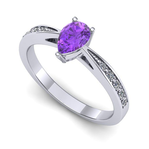 Inel logodna din aur alb cu ametist