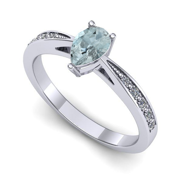 Inel logodna din aur alb cu aquamarin