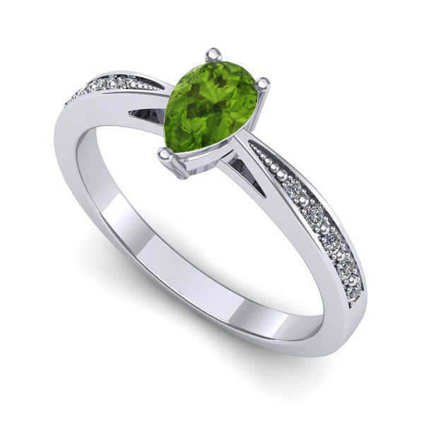 Inel logodna din aur alb cu peridot