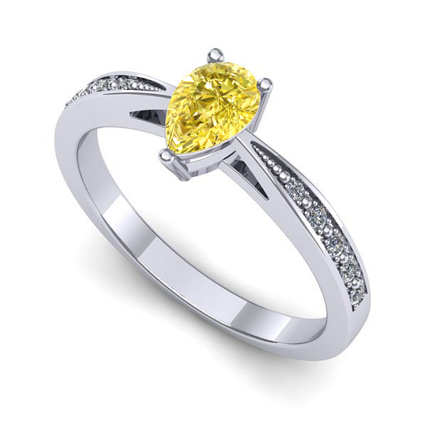 Inel logodna din aur alb cu safir galben