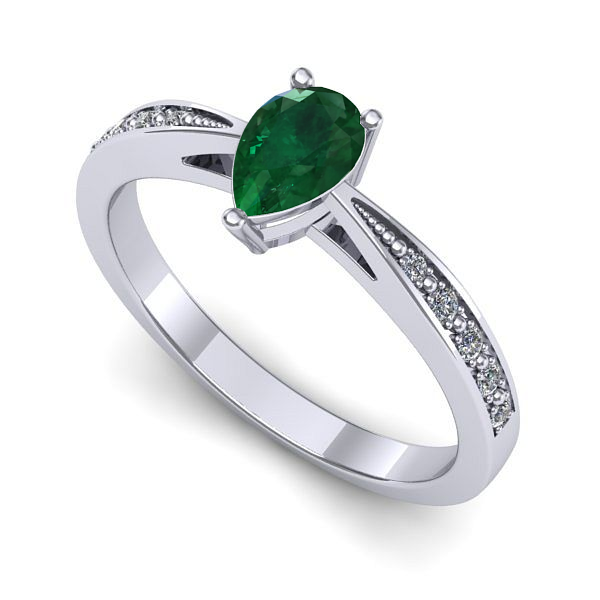 Inel logodna din aur alb cu smarald