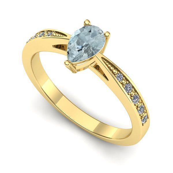 Inel de logodna din aur galben cu aquamarin