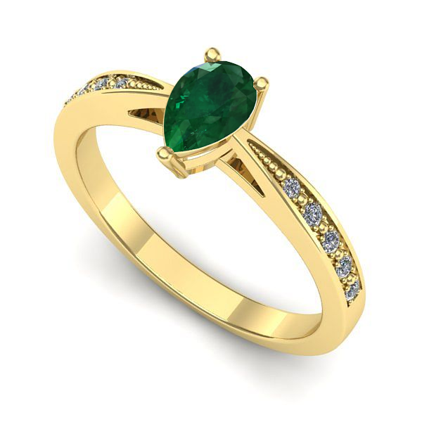 Inel de logodna din aur galben cu smarald
