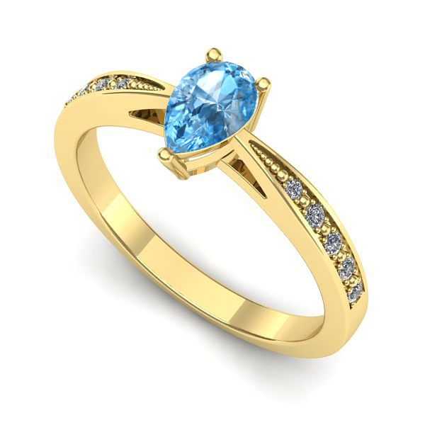 Inel logodna din aur galben cu topaz blue
