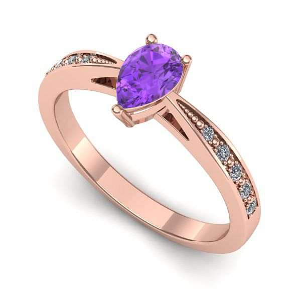 Inel de logodna din aur roz cu ametist