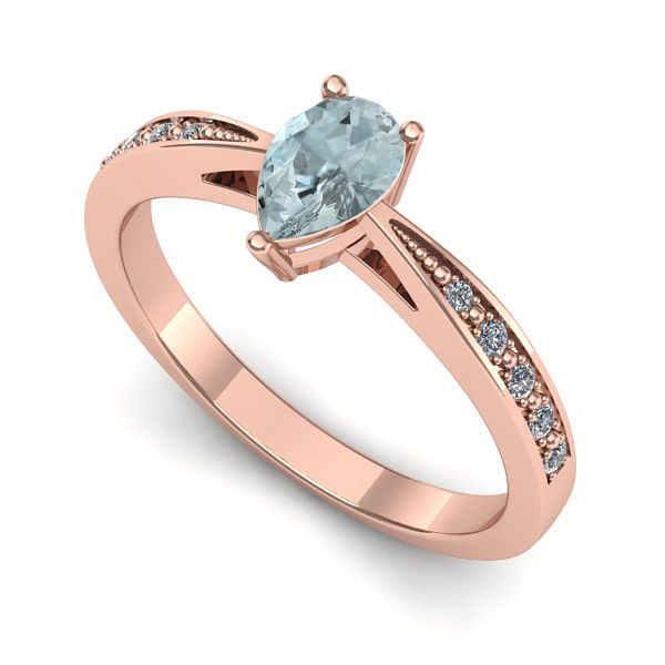 Inel de logodna din aur roz cu aquamarin