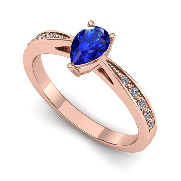 Inel de logodna din aur roz cu safir