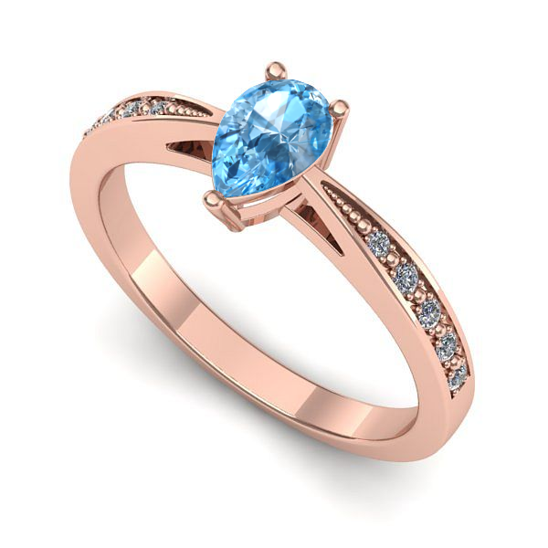 Inel de logodna din aur roz cu topaz blue