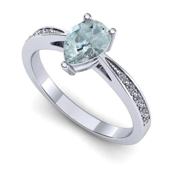 Inel de logodna din aur alb cu aquamarin
