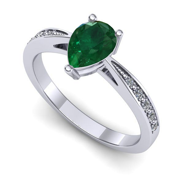 Inel logodna din aur alb cu smarald