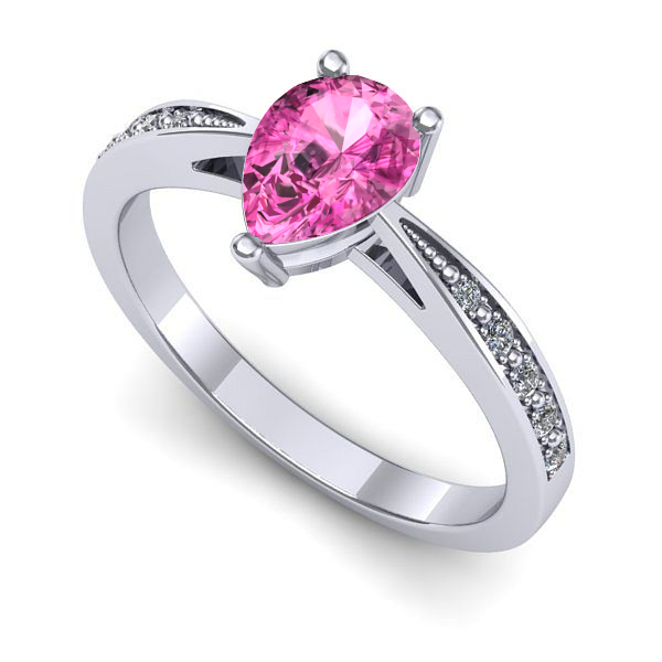 Inel de logodna din aur alb cu safir roz