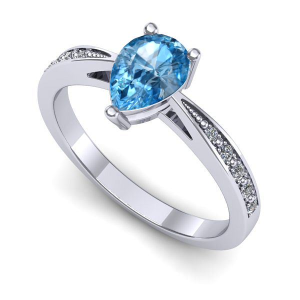 Inel logodna din aur alb cu topaz blue