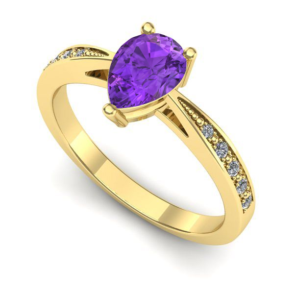 Inel logodna din aur galben cu ametist